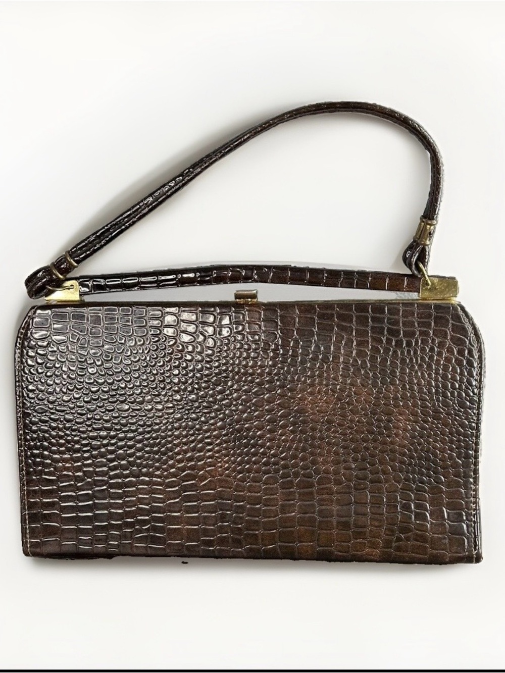 Lovely Vintage Faux Brown Lizard Leather Handbag Kelly Purse 1950's-60's